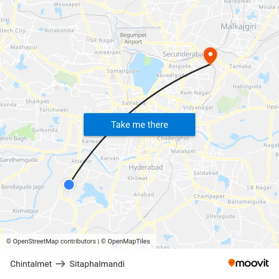 Chintalmet to Sitaphalmandi map