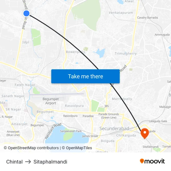 Chintal to Sitaphalmandi map