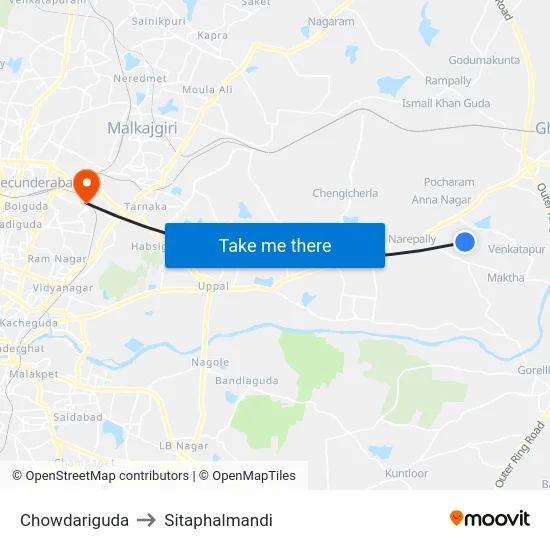 Chowdariguda to Sitaphalmandi map