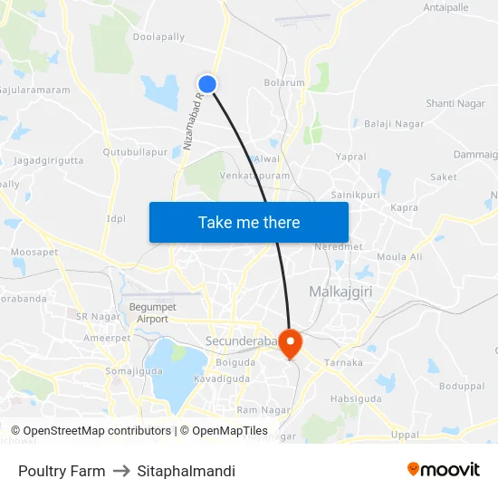 Poultry Farm to Sitaphalmandi map