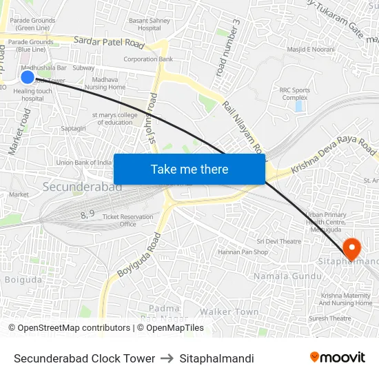 Secunderabad Clock Tower to Sitaphalmandi map