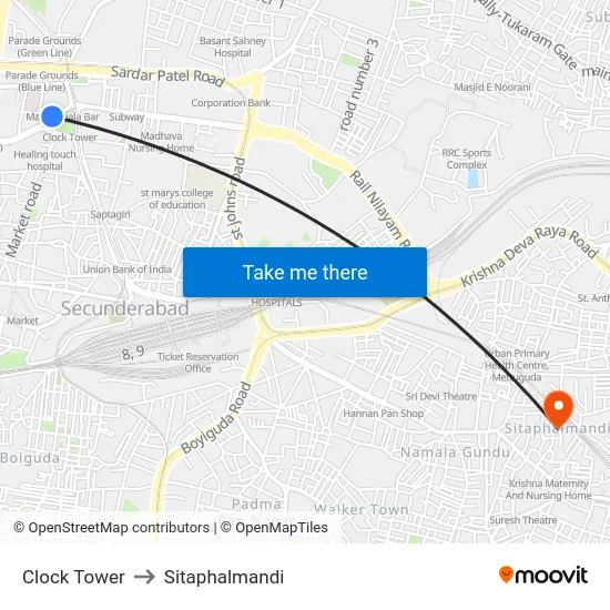 Clock Tower to Sitaphalmandi map