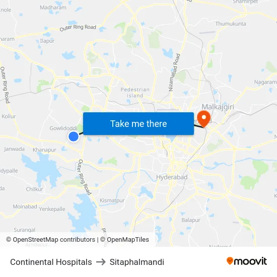 Continental Hospitals to Sitaphalmandi map