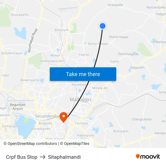Crpf Bus Stop to Sitaphalmandi map
