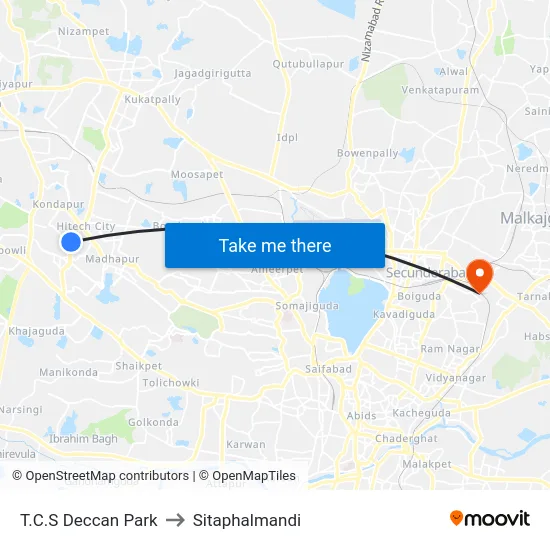 T.C.S Deccan Park to Sitaphalmandi map