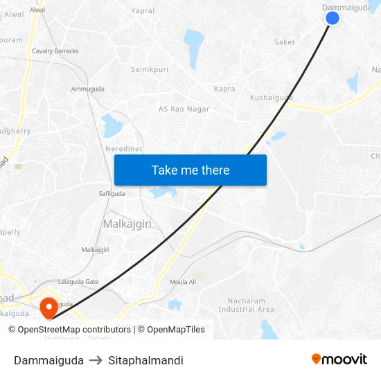Dammaiguda to Sitaphalmandi map
