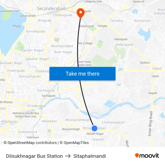 Dilsukhnagar Bus Station to Sitaphalmandi map