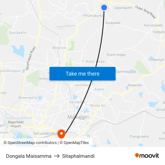 Dongala Maisamma to Sitaphalmandi map