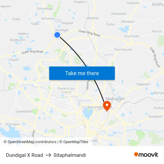 Dundigal X Road to Sitaphalmandi map