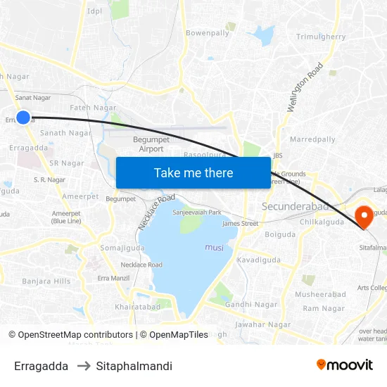 Erragadda to Sitaphalmandi map