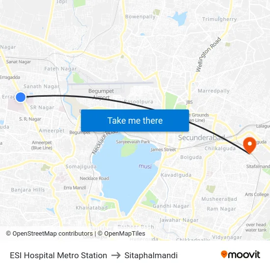 ESI Hospital Metro Station to Sitaphalmandi map
