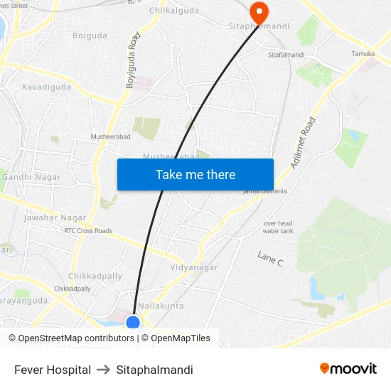 Fever Hospital to Sitaphalmandi map
