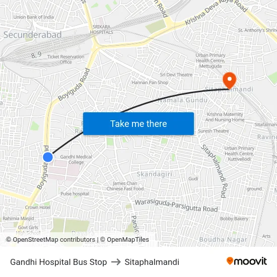Gandhi Hospital Bus Stop to Sitaphalmandi map