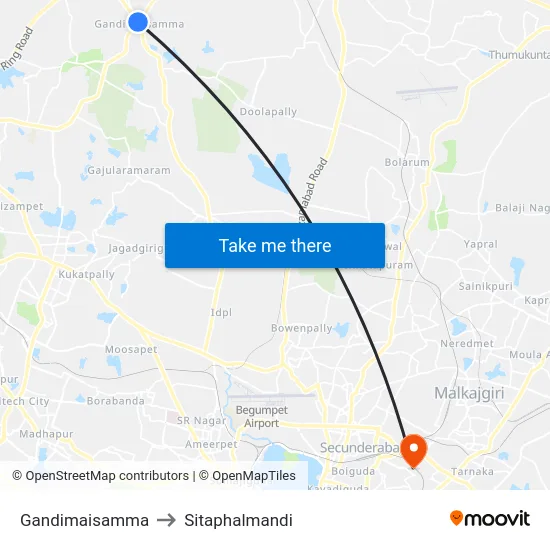 Gandimaisamma to Sitaphalmandi map