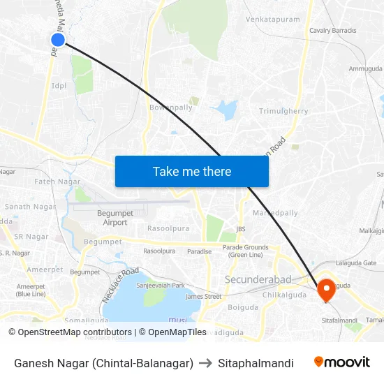Ganesh Nagar (Chintal-Balanagar) to Sitaphalmandi map