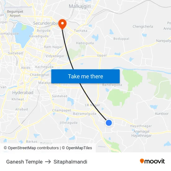 Ganesh Temple to Sitaphalmandi map