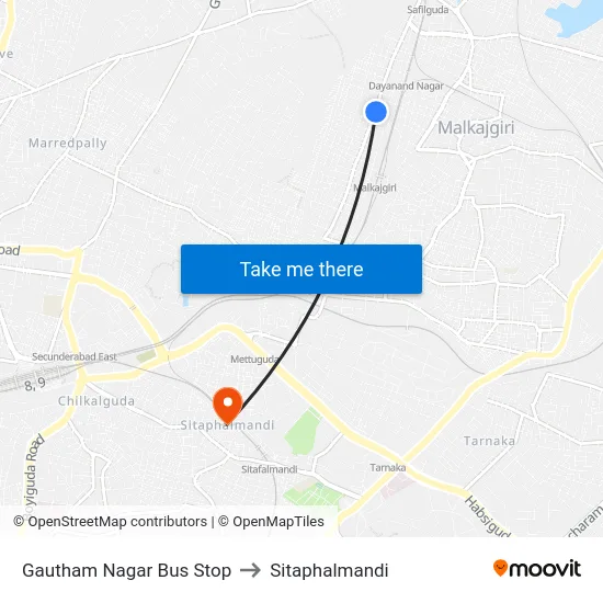 Gautham Nagar Bus Stop to Sitaphalmandi map