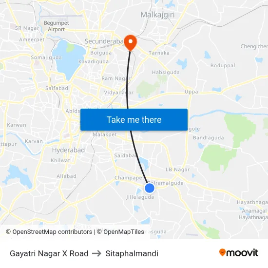 Gayatri Nagar X Road to Sitaphalmandi map