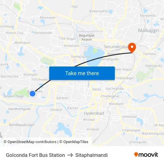 Golconda Fort Bus Station to Sitaphalmandi map