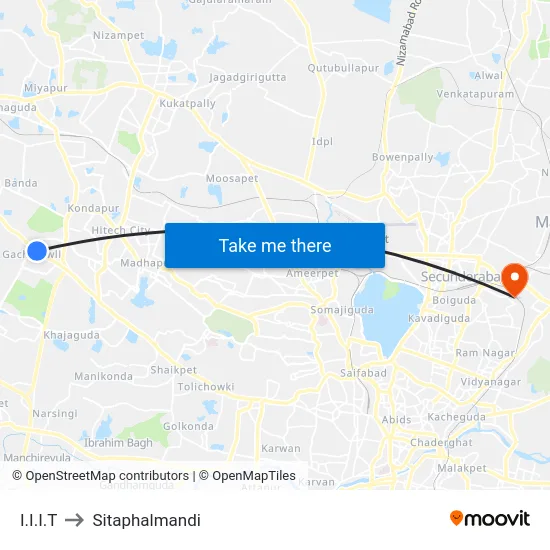 I.I.I.T to Sitaphalmandi map