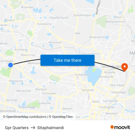 Gpr Quarters to Sitaphalmandi map