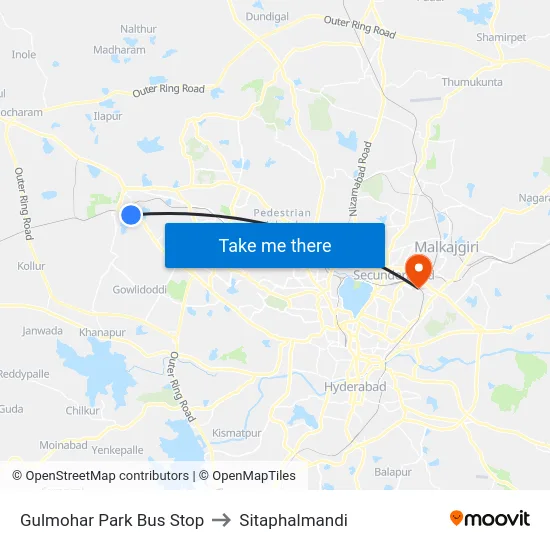 Gulmohar Park Bus Stop to Sitaphalmandi map