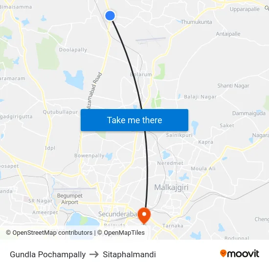 Gundla Pochampally to Sitaphalmandi map