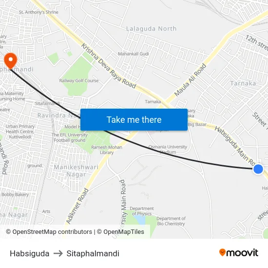Habsiguda to Sitaphalmandi map