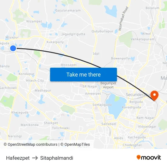 Hafeezpet to Sitaphalmandi map