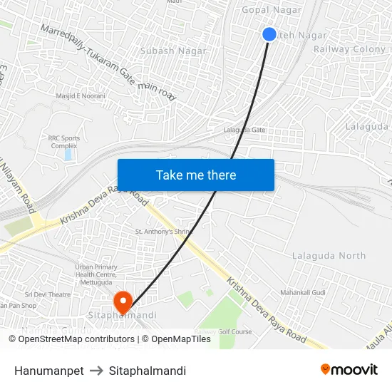 Hanumanpet to Sitaphalmandi map