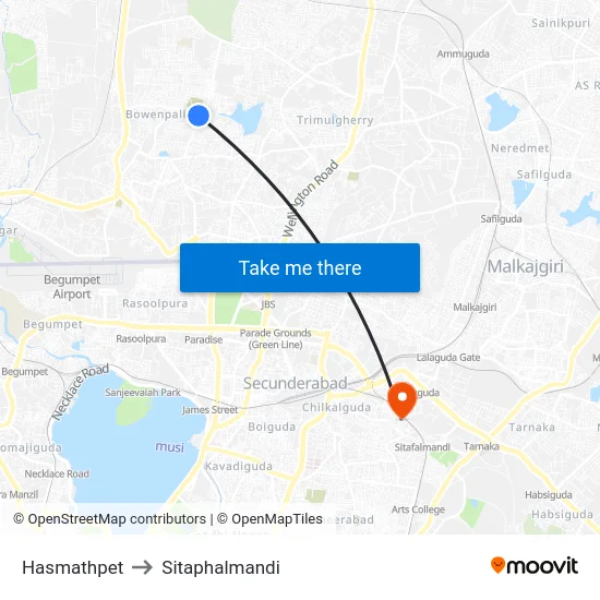 Hasmathpet to Sitaphalmandi map