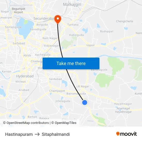 Hastinapuram to Sitaphalmandi map