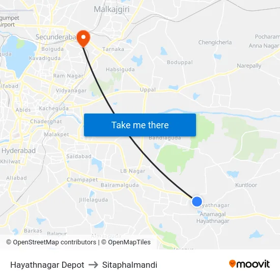 Hayathnagar Depot to Sitaphalmandi map