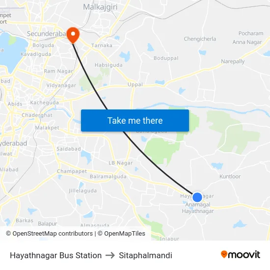 Hayathnagar Bus Station to Sitaphalmandi map