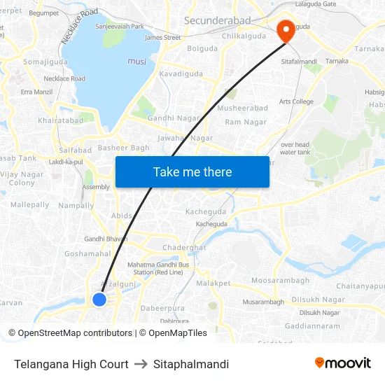 Telangana High Court to Sitaphalmandi map
