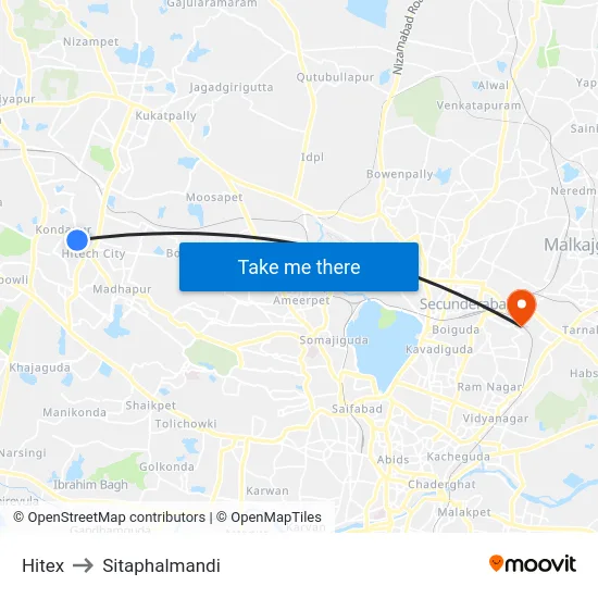 Hitex to Sitaphalmandi map