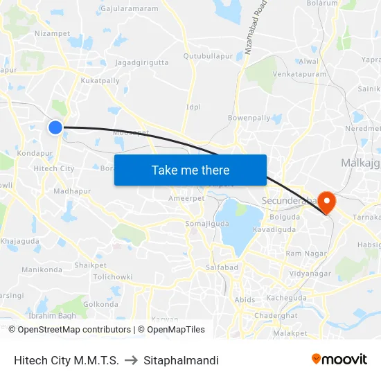 Hitech City M.M.T.S. to Sitaphalmandi map
