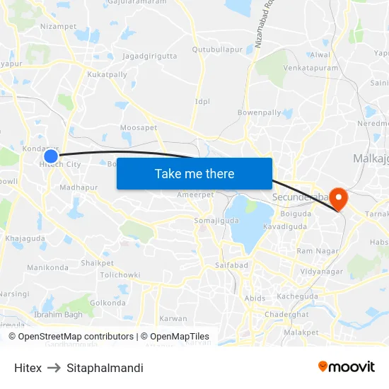 Hitex to Sitaphalmandi map