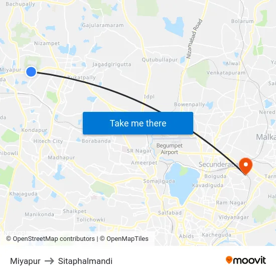 Miyapur to Sitaphalmandi map