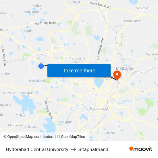 Hyderabad Central University to Sitaphalmandi map