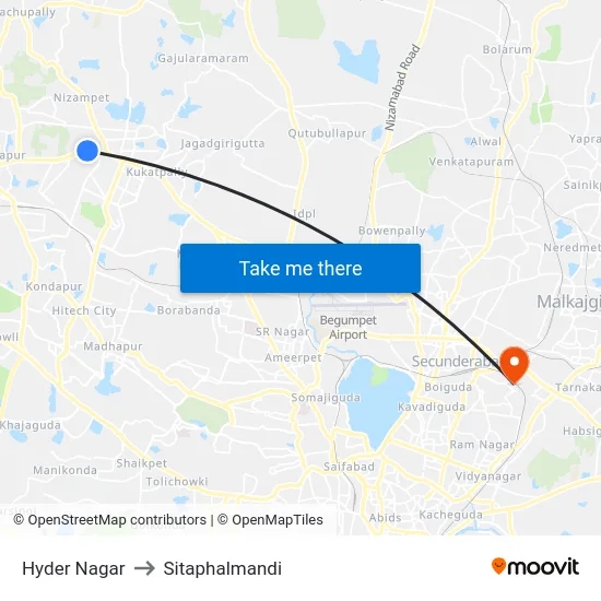 Hyder Nagar to Sitaphalmandi map