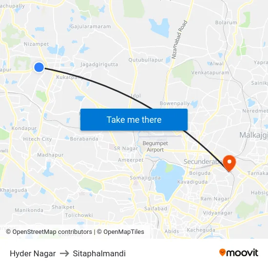 Hyder Nagar to Sitaphalmandi map