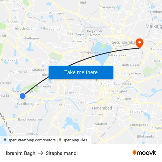 Ibrahim Bagh to Sitaphalmandi map