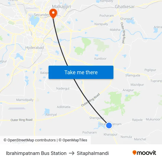 Ibrahimpatnam Bus Station to Sitaphalmandi map