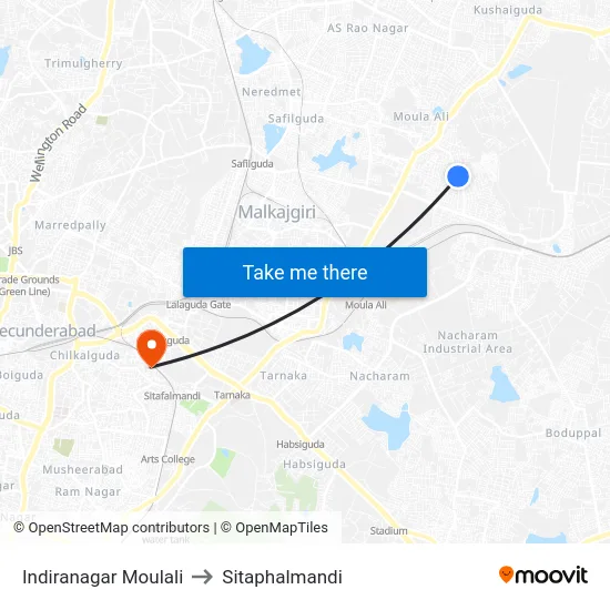 Indiranagar Moulali to Sitaphalmandi map