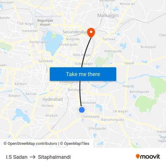 I.S Sadan to Sitaphalmandi map