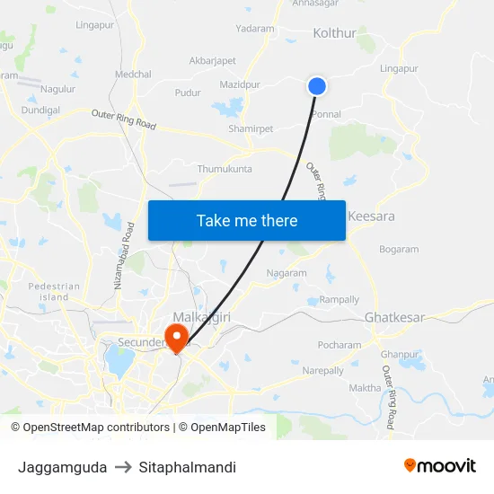 Jaggamguda to Sitaphalmandi map