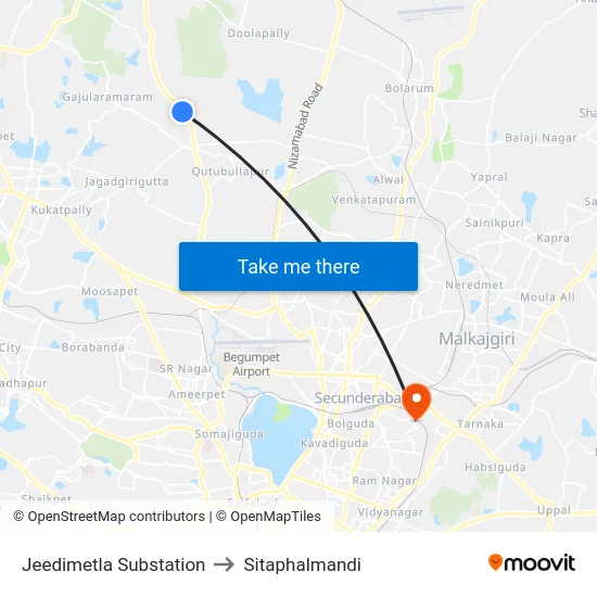 Jeedimetla Substation to Sitaphalmandi map