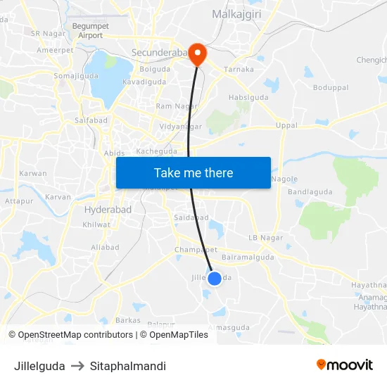 Jillelguda to Sitaphalmandi map