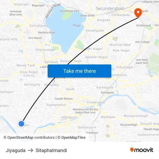 Jiyaguda to Sitaphalmandi map